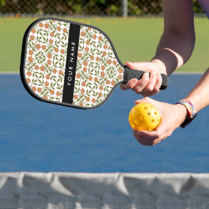 Orange Flowers, Floral Pattern, Boho, Your Name Pickleball Paddle