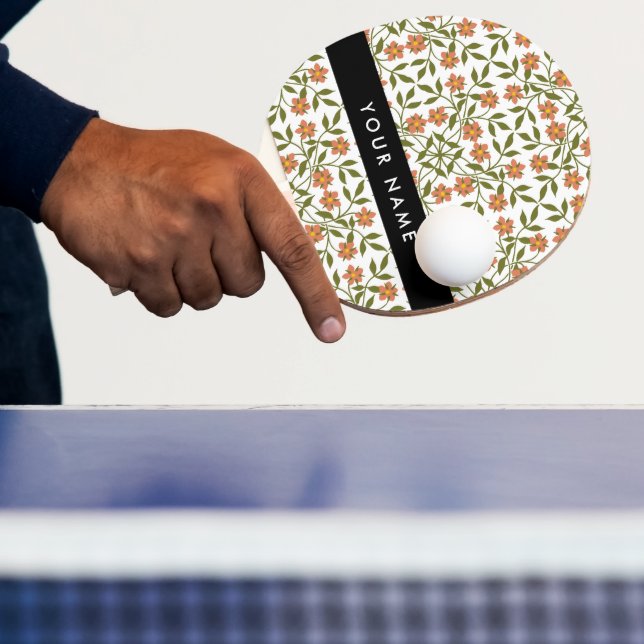 Orange Flowers, Floral Pattern, Boho, Your Name Ping Pong Paddle (Insitu)