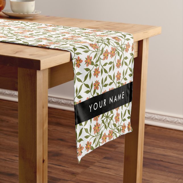 Orange Flowers, Floral Pattern, Boho, Your Name Short Table Runner (In Situ)
