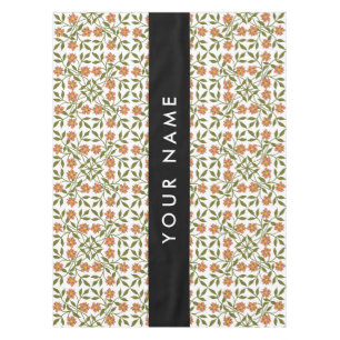 Orange Flowers, Floral Pattern, Boho, Your Name Tablecloth