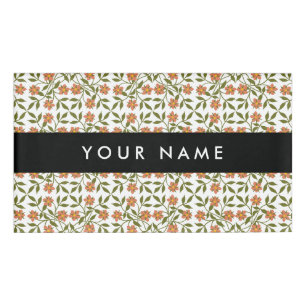 Orange Flowers, Floral Pattern, Boho, Your Name Tag