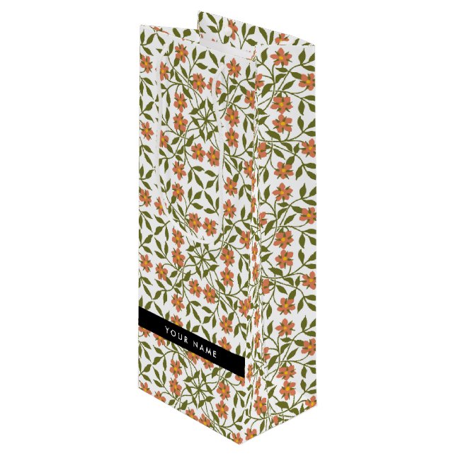Orange Flowers, Floral Pattern, Boho, Your Name Wine Gift Bag (Front Angled)