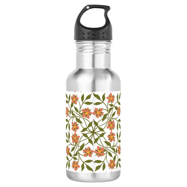 Orange Flowers, Floral Pattern, Greenery, Boho 532 Ml Water Bottle (Front)