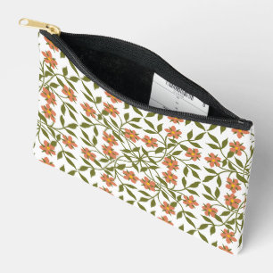 Orange Flowers, Floral Pattern, Greenery, Boho Accessory Pouch