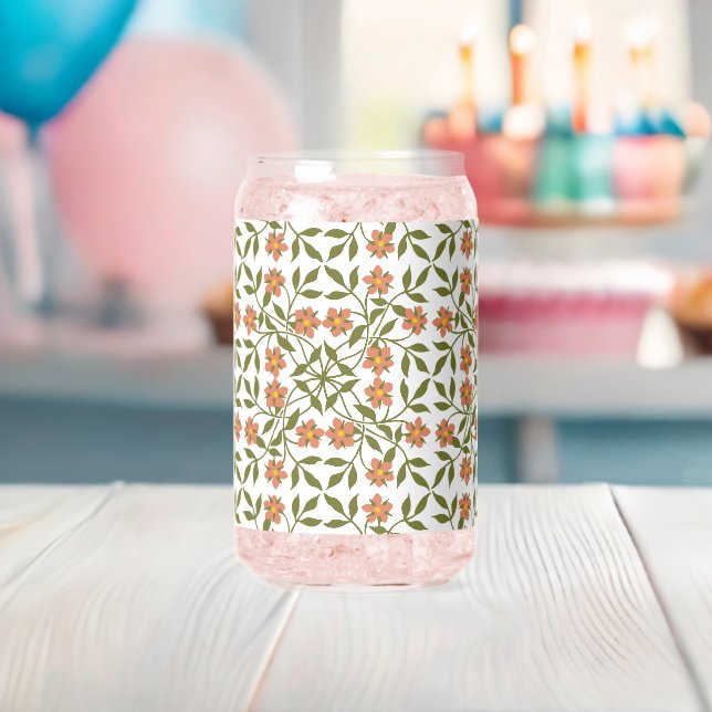 Orange Flowers, Floral Pattern, Greenery, Boho Can Glass (Insitu (Baby Shower))