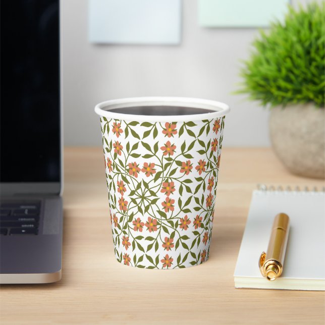 Orange Flowers, Floral Pattern, Greenery, Boho Paper Cups (Insitu)