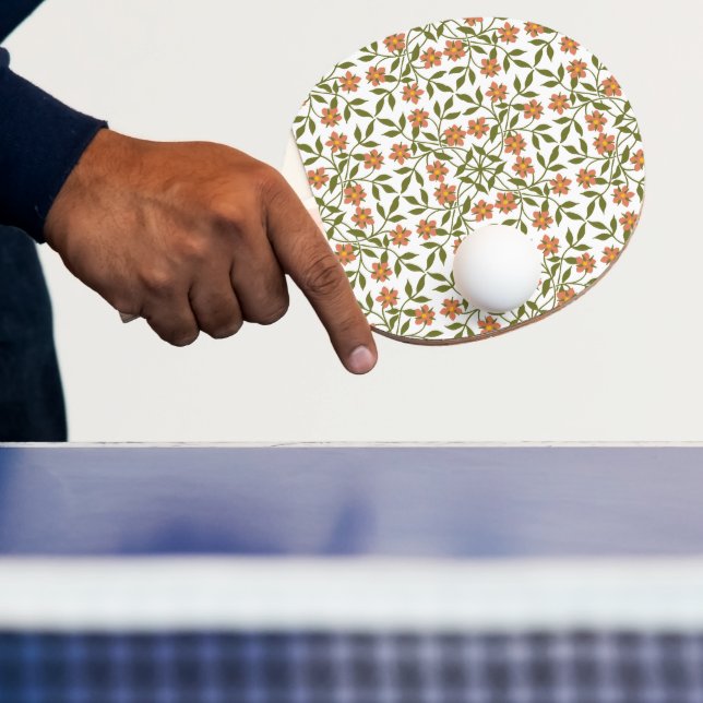 Orange Flowers, Floral Pattern, Greenery, Boho Ping Pong Paddle (Insitu)