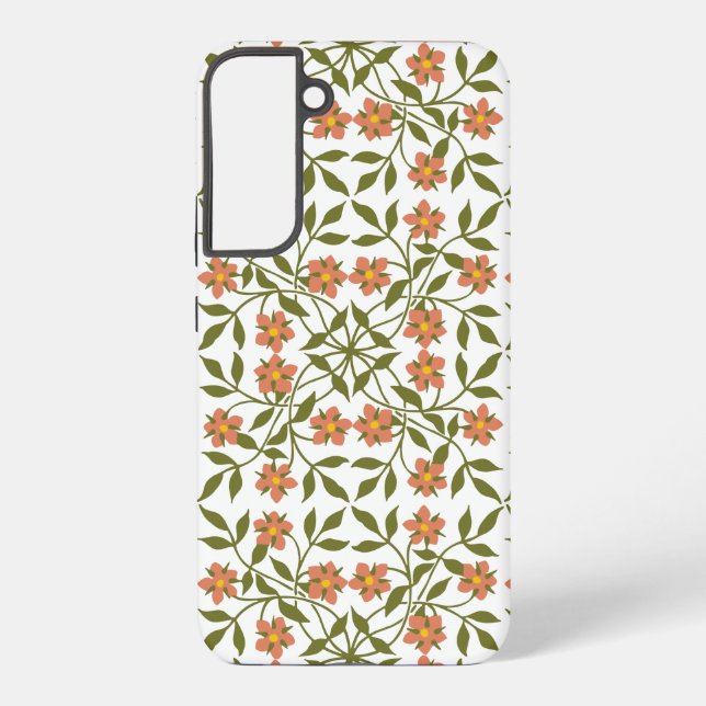 Orange Flowers, Floral Pattern, Greenery, Boho Samsung Galaxy S22+ Case (Back)