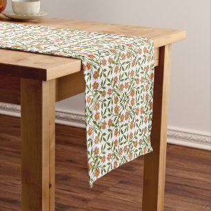 Orange Flowers, Floral Pattern, Greenery, Boho Short Table Runner
