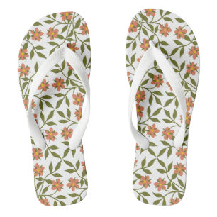 Orange Flowers, Floral Pattern, Greenery, Boho Thongs
