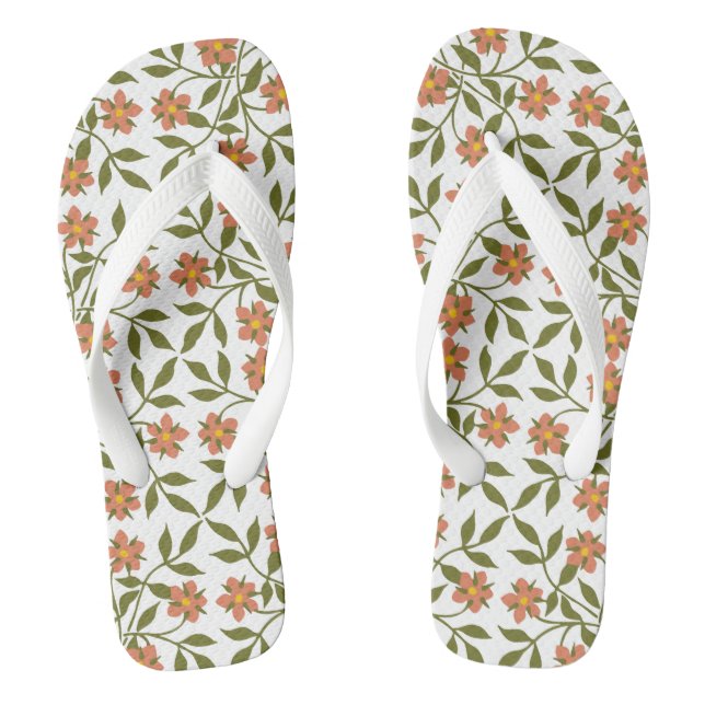 Orange Flowers, Floral Pattern, Greenery, Boho Thongs (Footbed)
