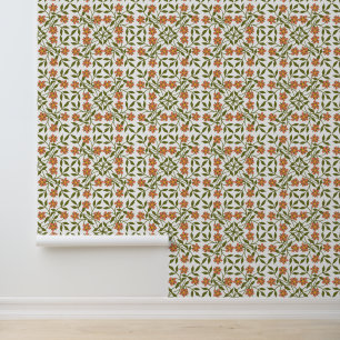 Orange Flowers, Floral Pattern, Greenery, Boho Wallpaper
