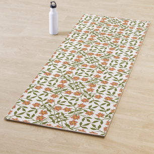 Orange Flowers, Floral Pattern, Greenery, Boho Yoga Mat