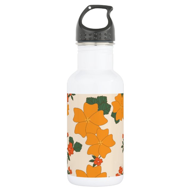 Orange Flowers, Floral Pattern, Pattern Of Flowers 532 Ml Water Bottle (Front)