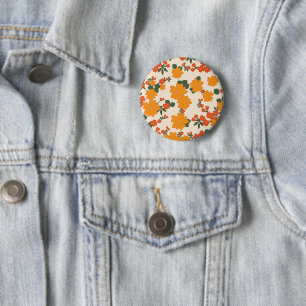Orange Flowers, Floral Pattern, Pattern Of Flowers 6 Cm Round Badge