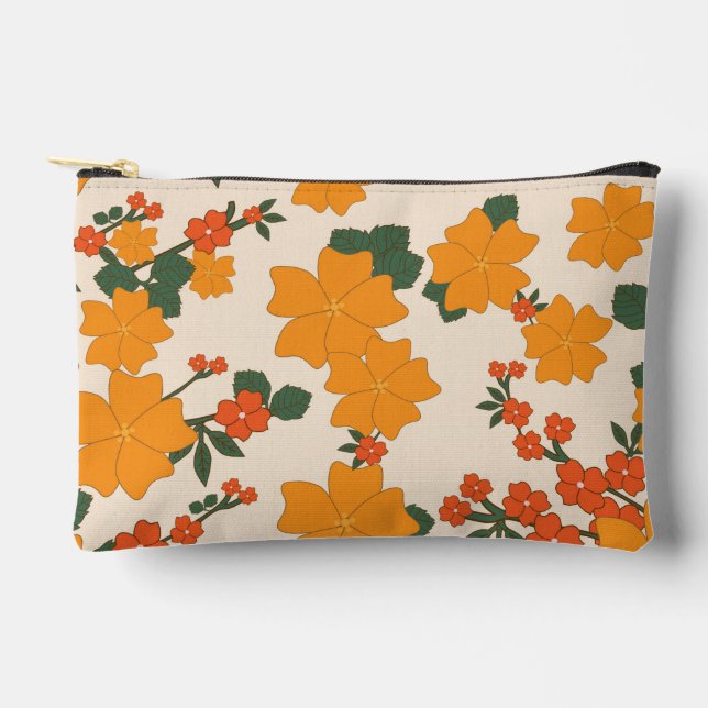 Orange Flowers, Floral Pattern, Pattern Of Flowers Accessory Pouch (Front)