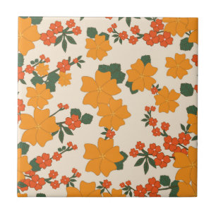 Orange Flowers, Floral Pattern, Pattern Of Flowers Ceramic Tile