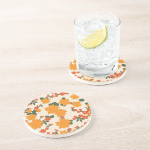 Orange Flowers, Floral Pattern, Pattern Of Flowers Coaster