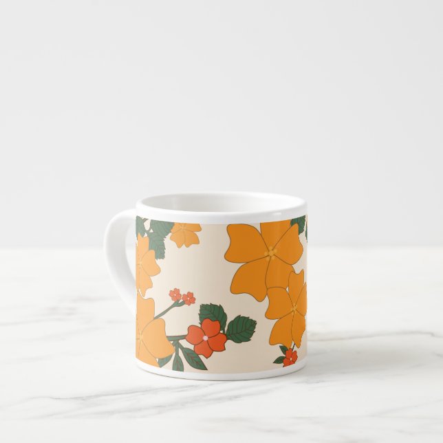 Orange Flowers, Floral Pattern, Pattern Of Flowers Espresso Cup (Front Left)