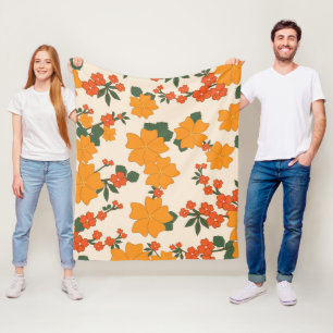 Orange Flowers, Floral Pattern, Pattern Of Flowers Fleece Blanket