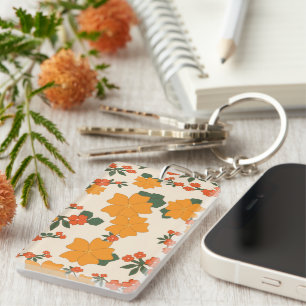 Orange Flowers, Floral Pattern, Pattern Of Flowers Key Ring