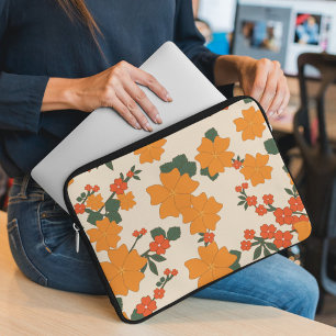Orange Flowers, Floral Pattern, Pattern Of Flowers Laptop Sleeve