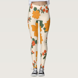 Orange Flowers, Floral Pattern, Pattern Of Flowers Leggings