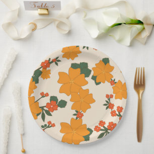 Orange Flowers, Floral Pattern, Pattern Of Flowers Paper Plate