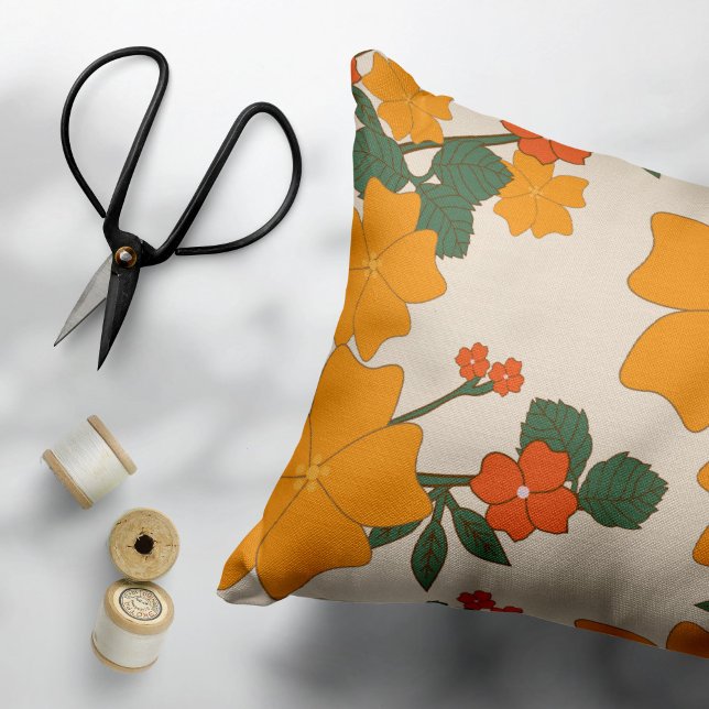 Orange Flowers, Floral Pattern, Pattern Of Flowers Pillowcase (Creator Uploaded)