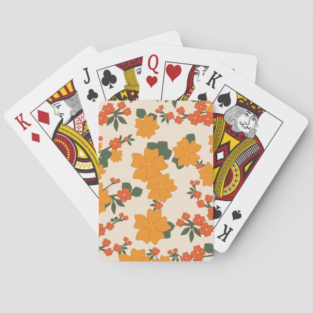 Orange Flowers, Floral Pattern, Pattern Of Flowers Playing Cards (Back)