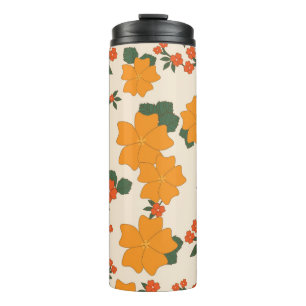 Orange Flowers, Floral Pattern, Pattern Of Flowers Thermal Tumbler