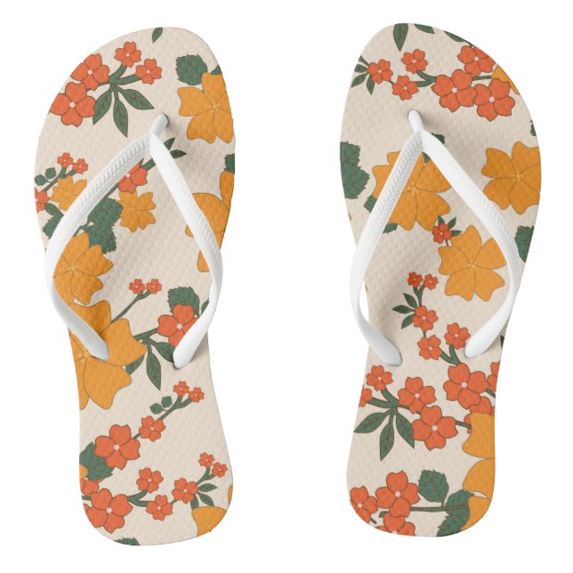 Orange Flowers, Floral Pattern, Pattern Of Flowers Thongs (Footbed)