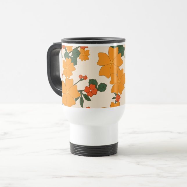 Orange Flowers, Floral Pattern, Pattern Of Flowers Travel Mug (Front Left)