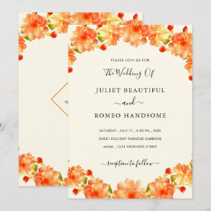 Orange Flowers Frame Wedding Invitation Template