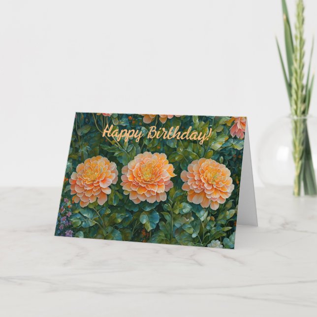 Orange Flowers Garden Art Birthday Card (Front)