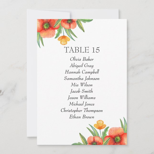 Orange flowers. Garden wedding Seating charts Invitation (Front)