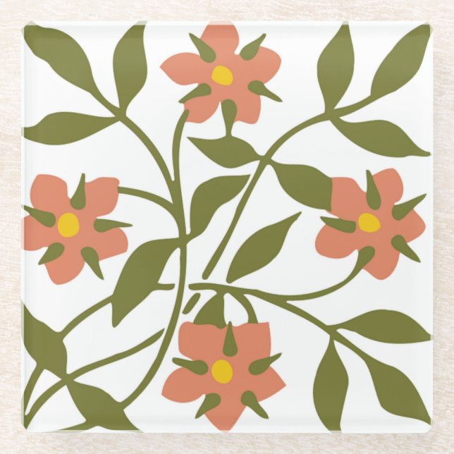 ORANGE FLOWERS  GLASS COASTER (Front)