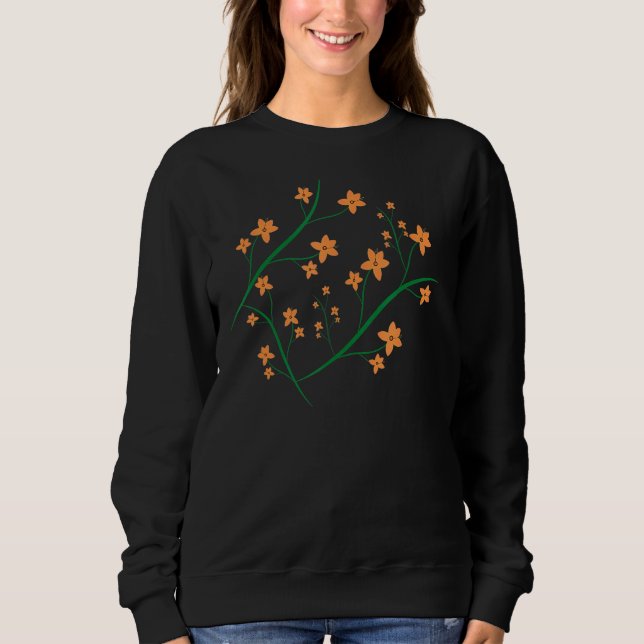 Orange Flowers Green Branches Graphic Design Sweatshirt (Front)