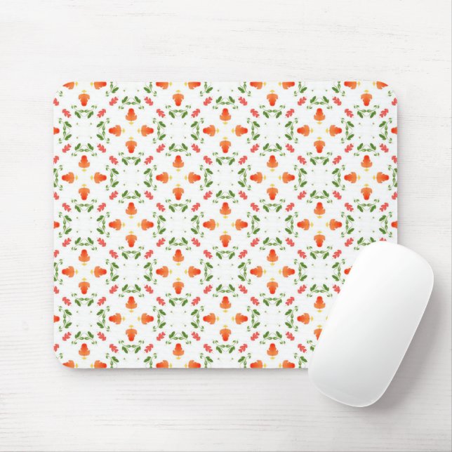 Orange flowers green leaves pattern mouse pad (With Mouse)