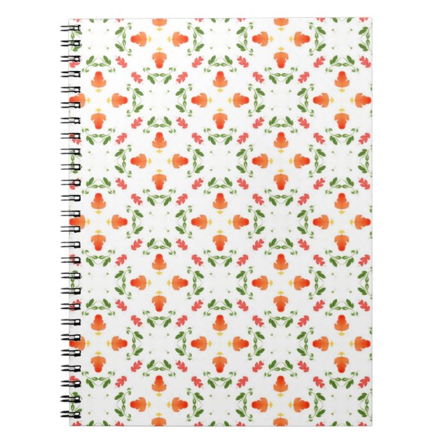 Orange flowers green leaves pattern notebook (Front)