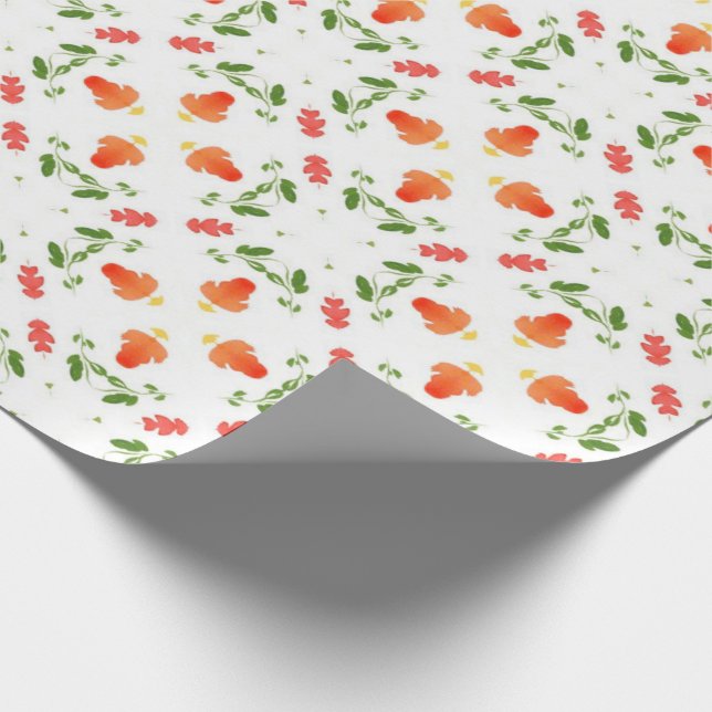 Orange flowers green leaves pattern wrapping paper (Corner)