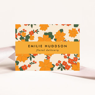 Orange Flowers, Greenery, Florist, Flower Shop Business Card
