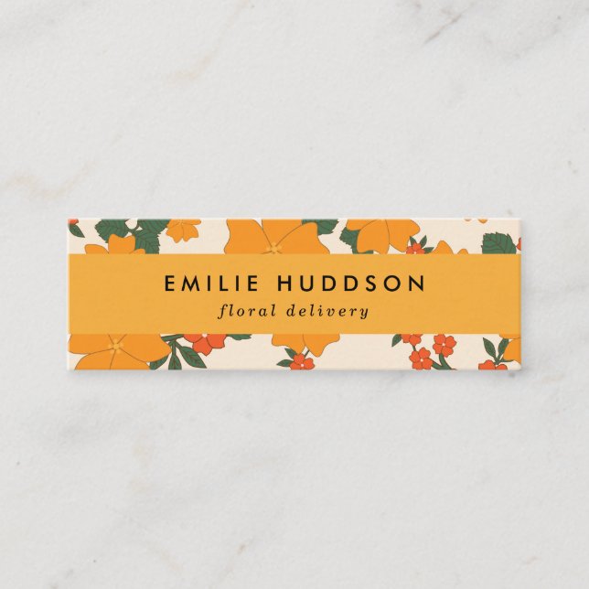 Orange Flowers, Greenery, Florist, Flower Shop Mini Business Card (Front)