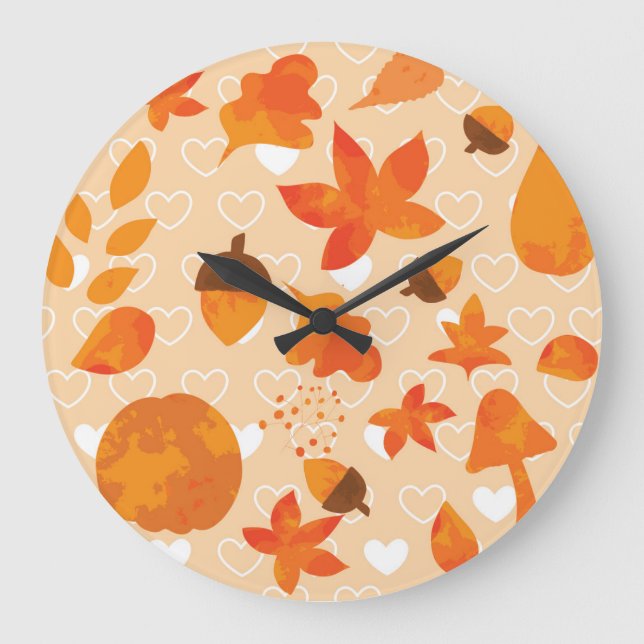 Orange Flowers: Hand Doodle Pattern. Large Clock (Front)