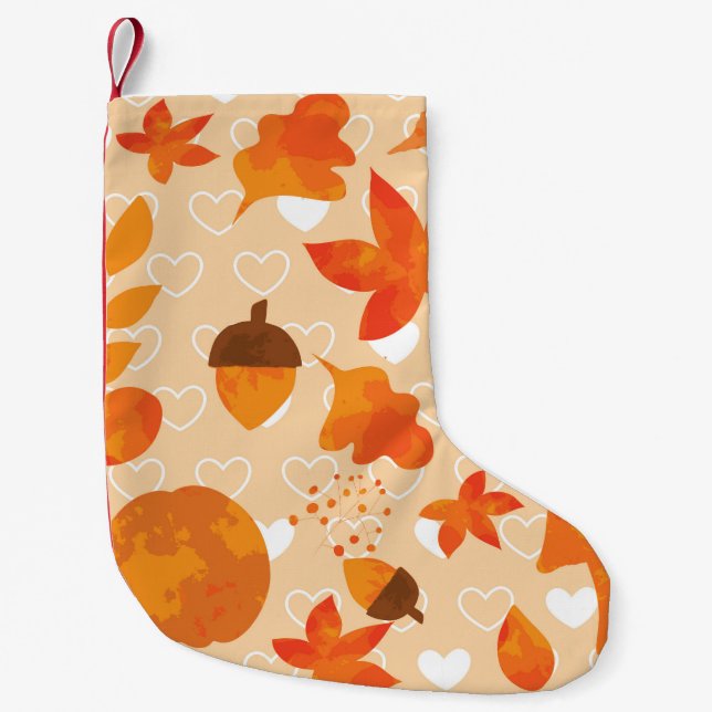 Orange Flowers: Hand Doodle Pattern. Small Christmas Stocking (Front)