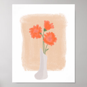 Orange Flowers in Vase Hand Drawn Art  Poster