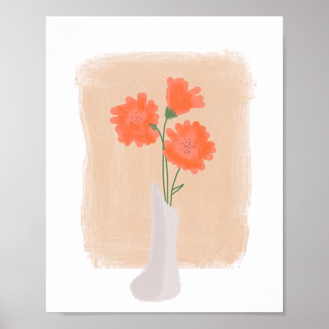 Orange Flowers in Vase Hand Drawn Art  Poster (Front)