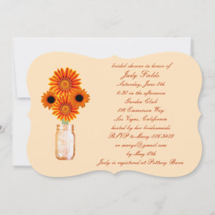 Orange Flowers Mason Jar Bridal Shower Invitation