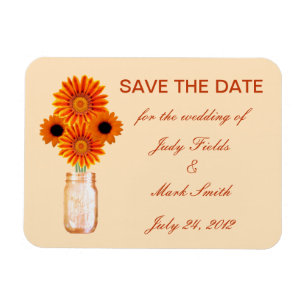 Orange Flowers Mason Jar Save The Date Magnet