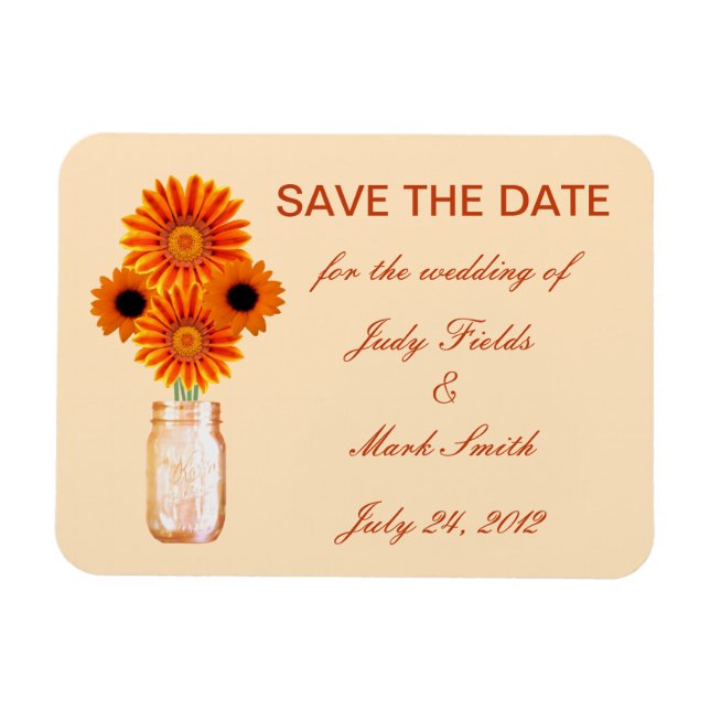 Orange Flowers Mason Jar Save The Date Magnet (Horizontal)